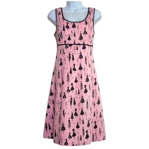 Retro 60s Style Fit & Flare High Fashion Novelty Print Dress Pink Black 6